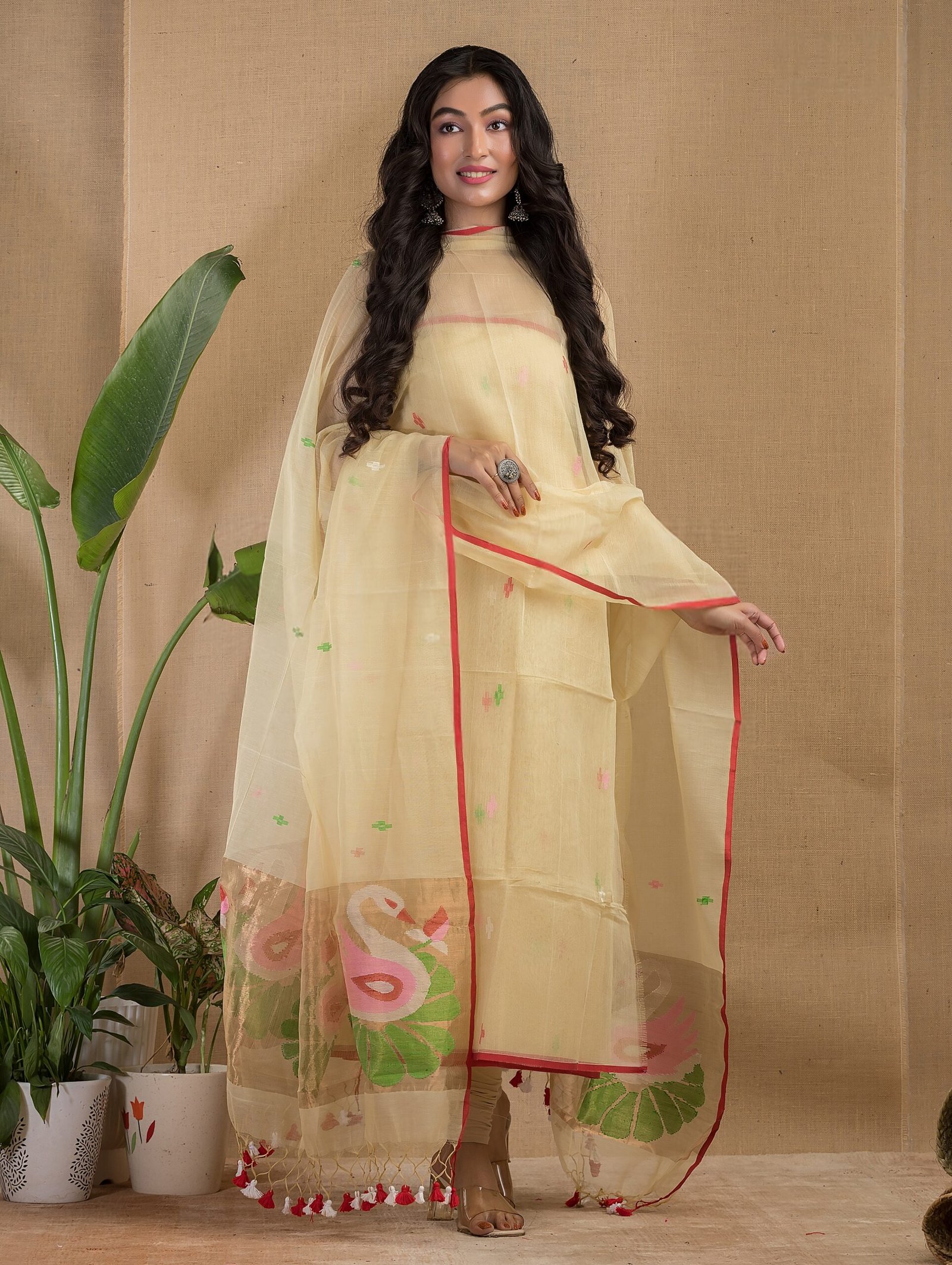 Premium Muslin Paithani Unstitched Top & Dupatta Set (9)