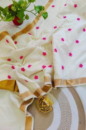 Pure Cotton Onam Special Saree with Golden Zari Border