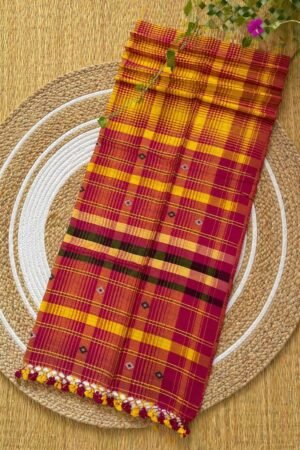 Exclusive Bright Yellow & Magenta Pure Cotton Handloom Bhujodi Saree with Running Blouse Piece