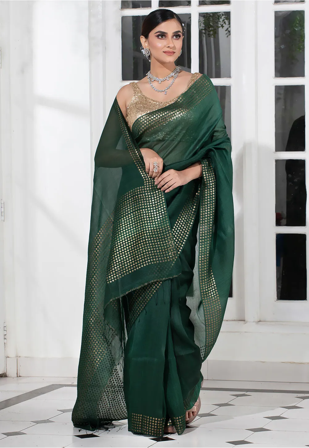 bengal-handloom-pure-silk-saree-in-dark-green-v1-sbea3553