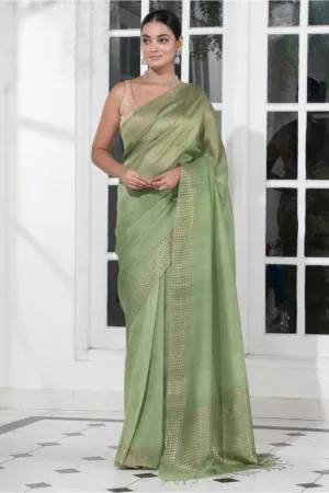 Pastel Green Pure Reshom Muslin Saree with Sequence Border