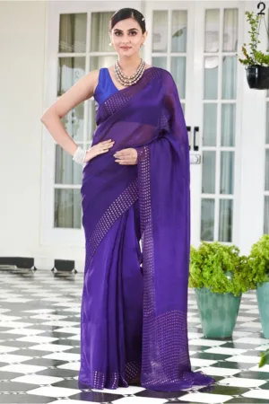 Royal Purple Pure Reshom Muslin Saree with Sequence Border