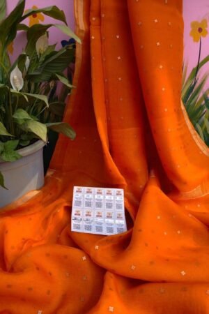 Premium Bright Orange Muslin Sequin Saree