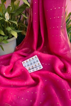 Premium Rani Pink Muslin Sequin Saree
