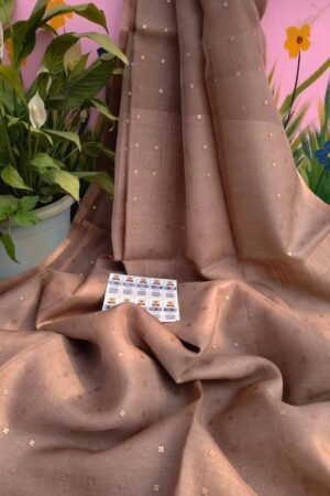 Premium Warm Taupe Muslin Sequin Saree