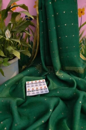 Premium Bottle Green Muslin Sequin Saree