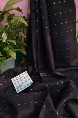 Premium Jet Black Muslin Sequin Saree