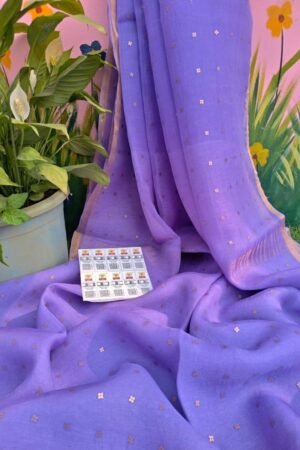 Premium Soft Lavender Muslin Sequin Saree